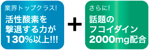 酸化還元電位 600mv 溶水素量存 1.15ppm以上 活性酸素除去能力(SOSA) 130%以上 + フコイダン2000mg配合